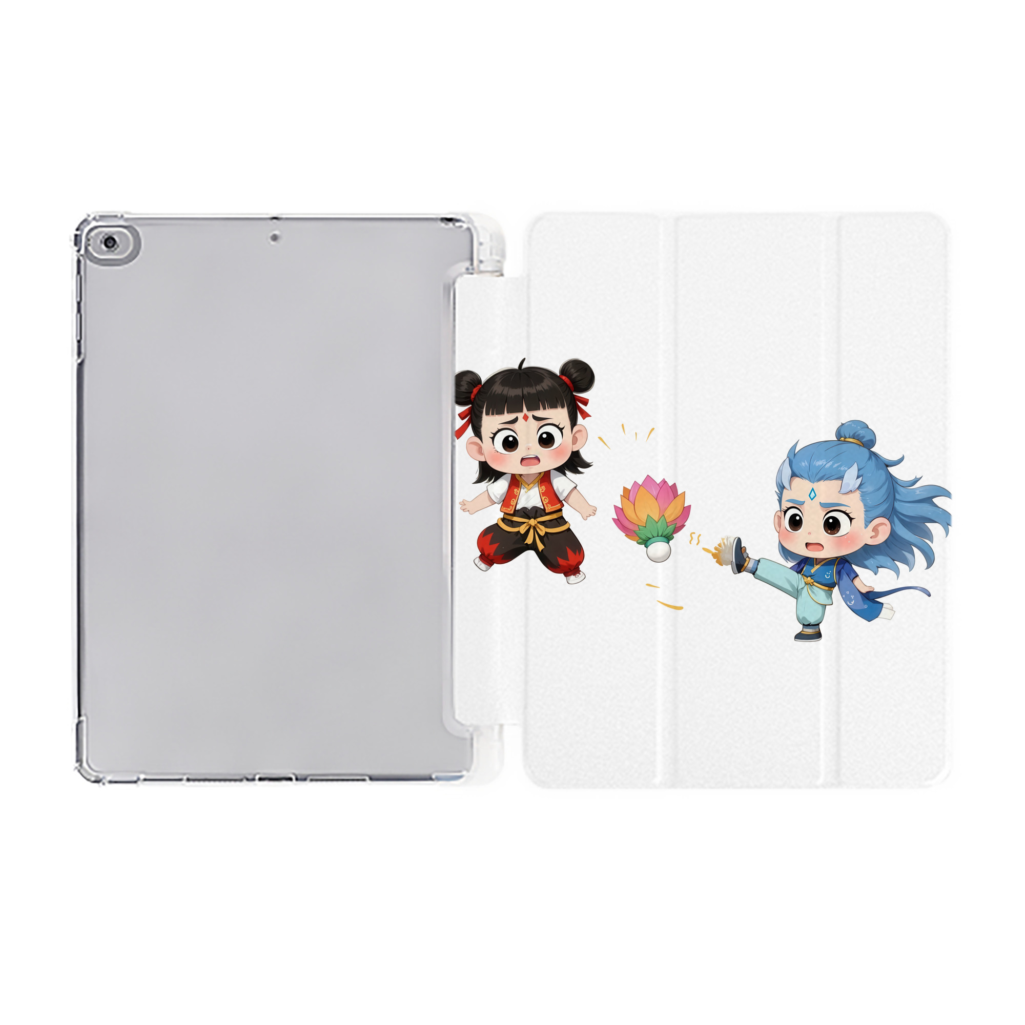 （画像用） Ne Zha 2 ナタ 魔童の大暴れ IPad ケース ペン収納付き 三つ折りスタンド PUレザー×シリコン 対応機種9.5/10.5/10.9インチ